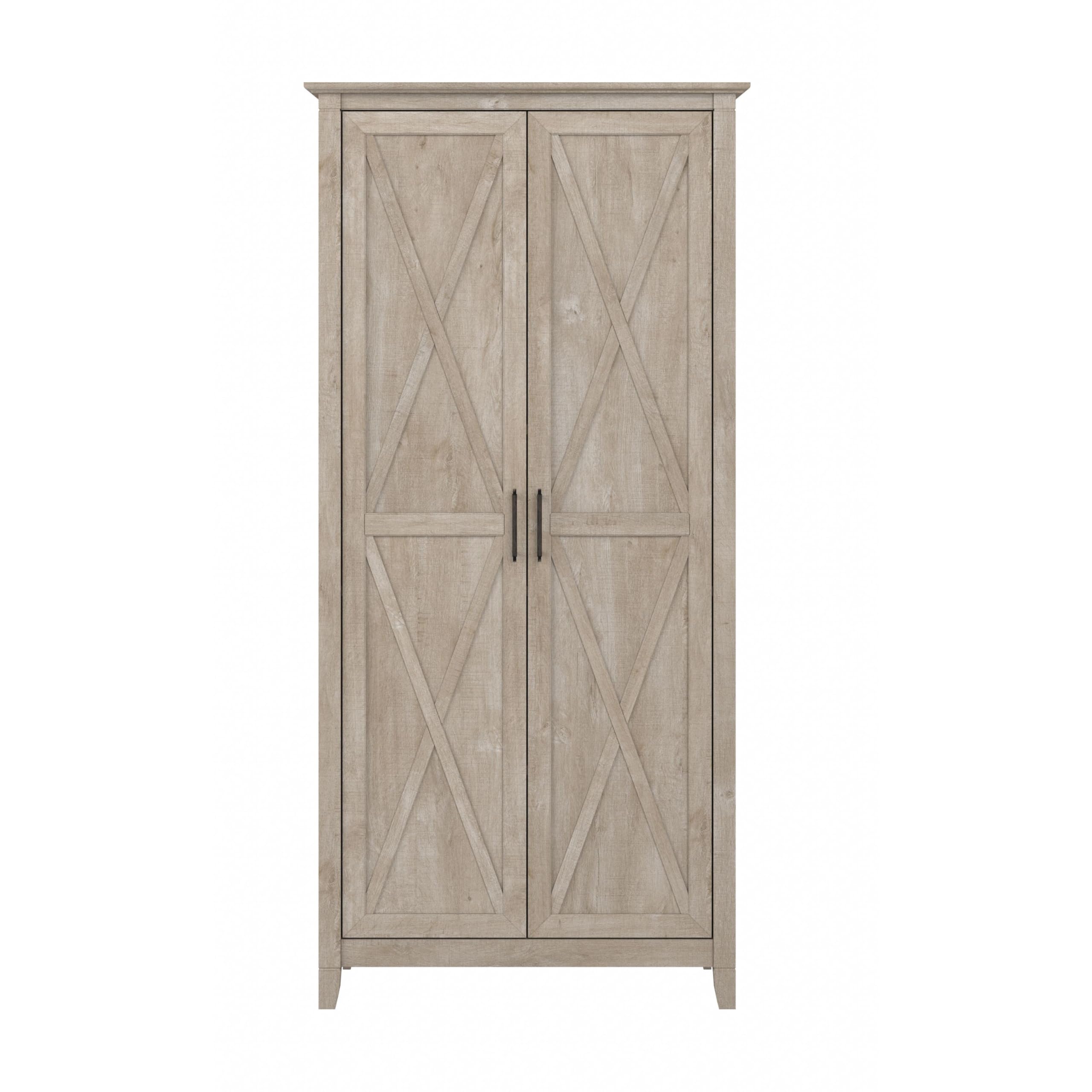 Bush Furniture Key West Kitchen Pantry Cabinet in Washed Gray - Freestanding Storage Cabinet for Kitchen, Dining Room, or Office - Organize Dishes, Food, and Supplies
