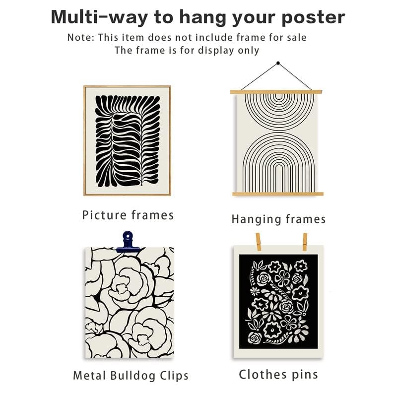 Minimalist Boho Canvas Wall Art Set of 4 - Black & Beige Flower Leaf Line Art Paintings, Mid-Century Modern Gallery Wall Prints for Bedroom, Living Room, Bathroom Decor | Perfect for Boho, Scandinavian & Farmhouse Style Homes