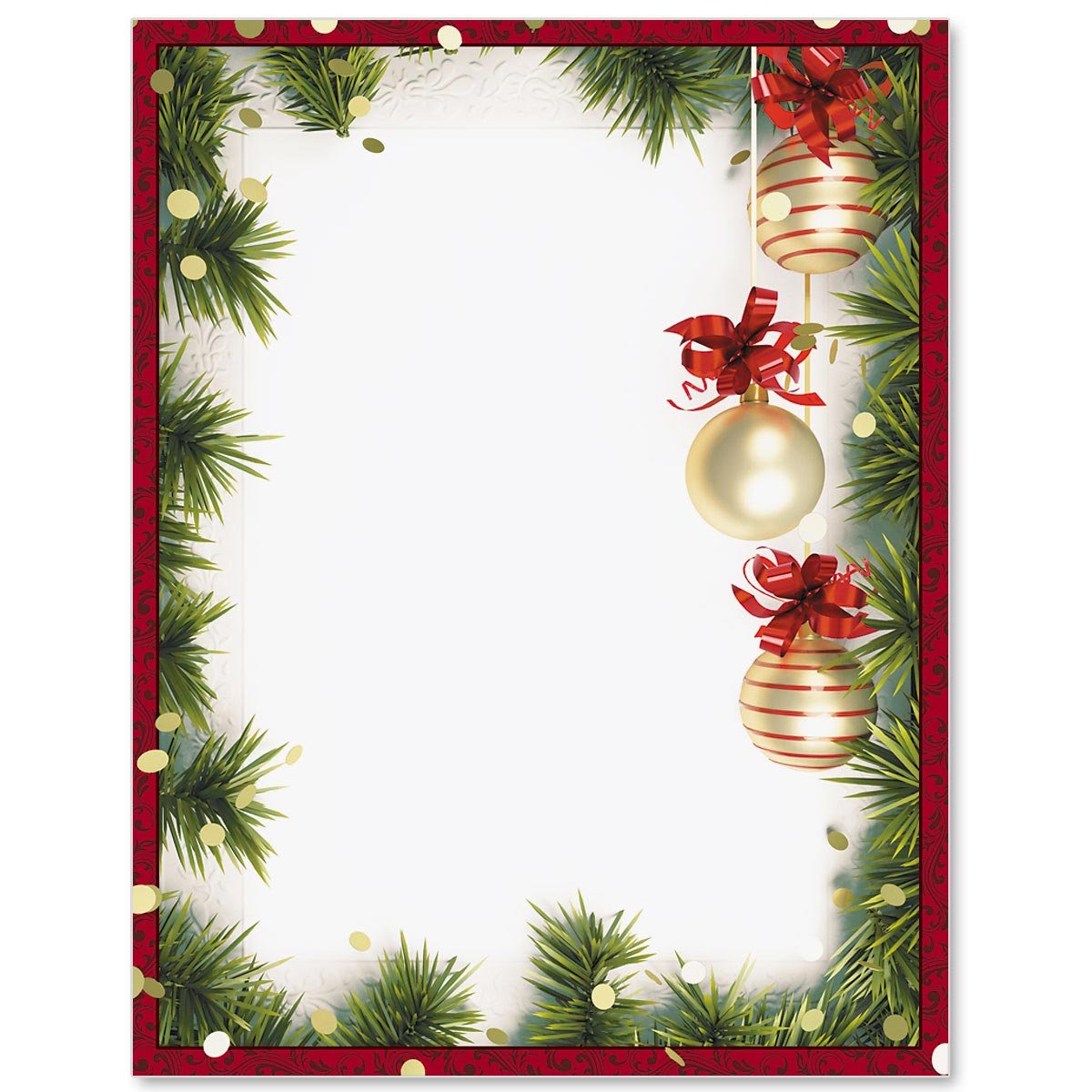 Premium Holiday Stationery Set - Elegant Christmas & Winter Theme Ornament Trio Border Paper, 8.5