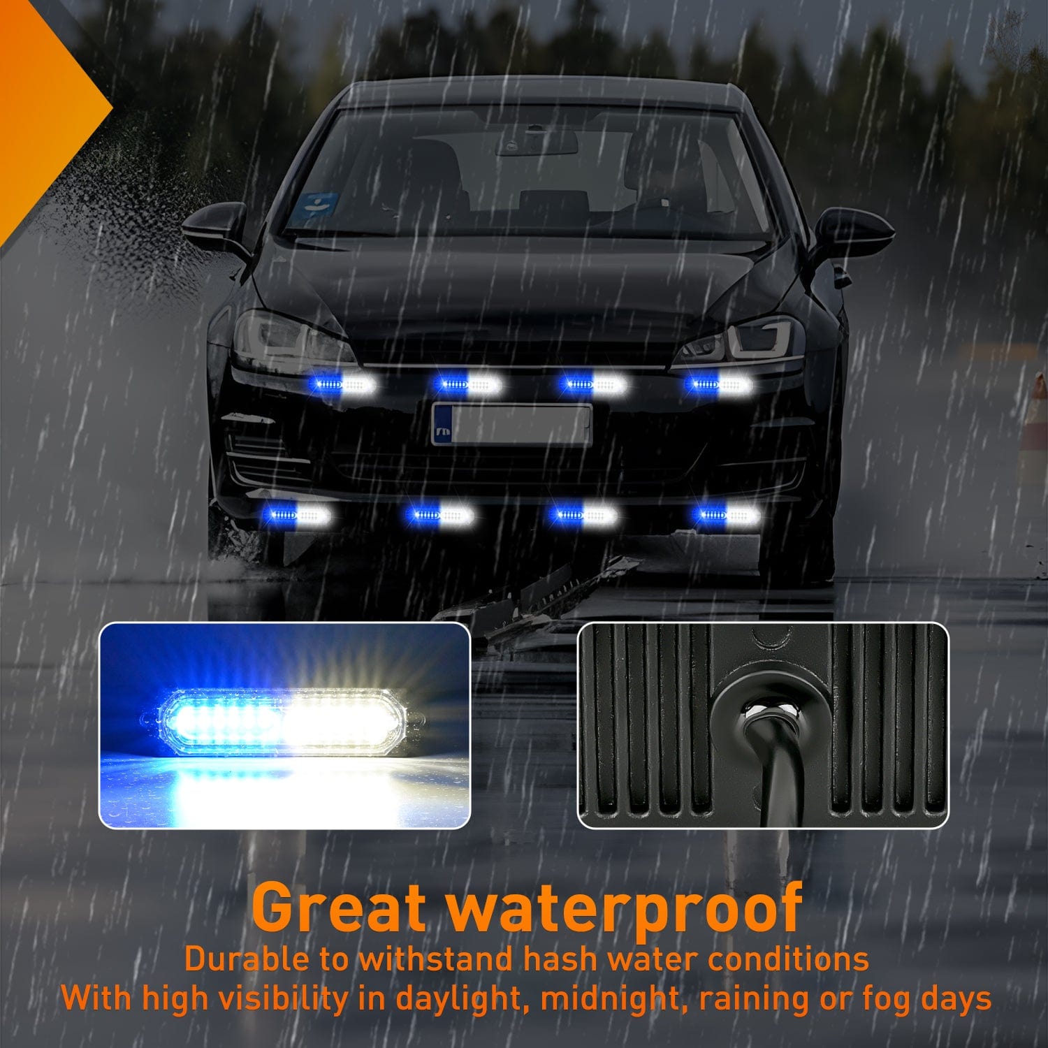8PCS 12LED Blue White Emergency Strobe Lights - High Visibility Warning Lights for Trucks, Vehicles, Emergency & Safety Use