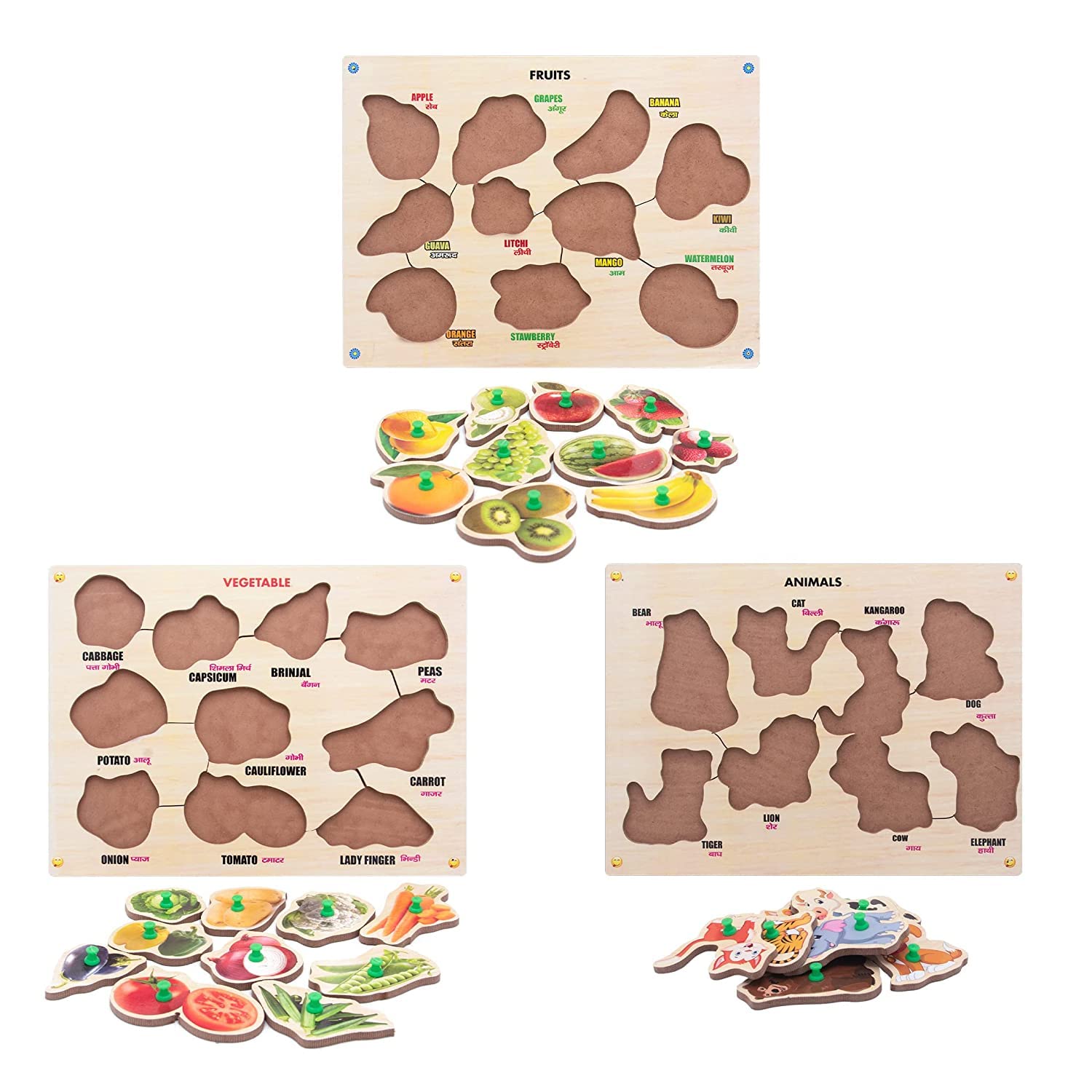 Amisha Gift Gallery Wooden Puzzles for Kids with Knob - Educational Learning Toy Wooden Puzzle Board (Wild Animals) - Perfect for Preschool Learning & Montessori Classroom Activities