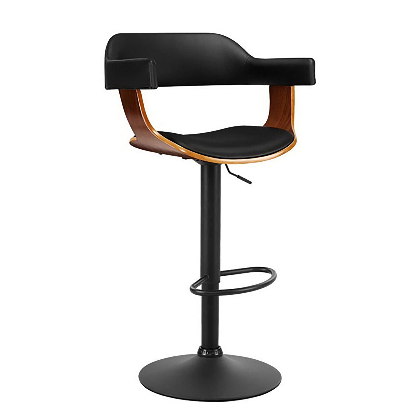 Adjustable Height Gas Lift Bar Stools with Armrests - Premium Black Leather Counter Stools for Kitchen Island, Dining Room & Home Bar