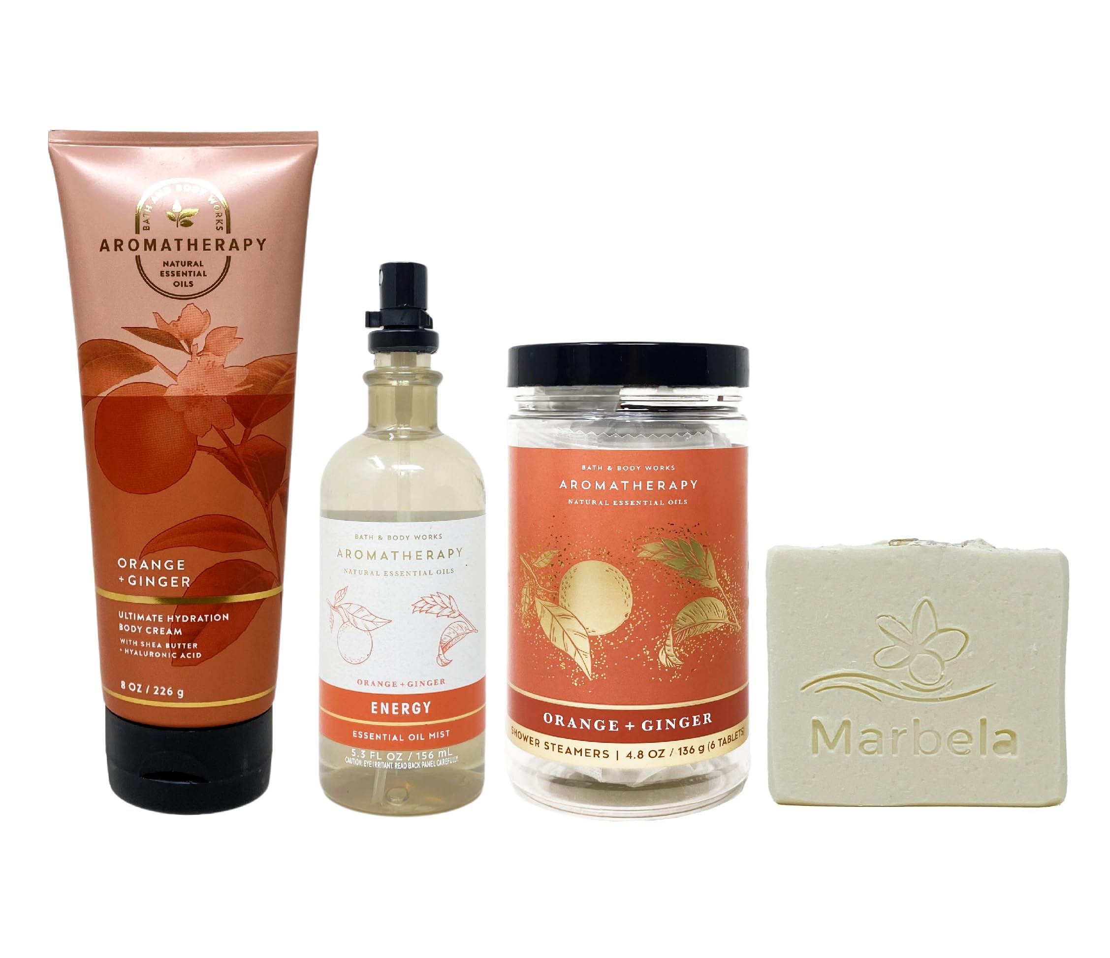 Bath & Body Works Aromatherapy Orange Ginger Gift Set - Body Cream, Essential Oil Mist & Shower Steamers with Oatmeal Soap - Stress Relief & Relaxation - Perfect for Spa Day, Self Care & Gifts
