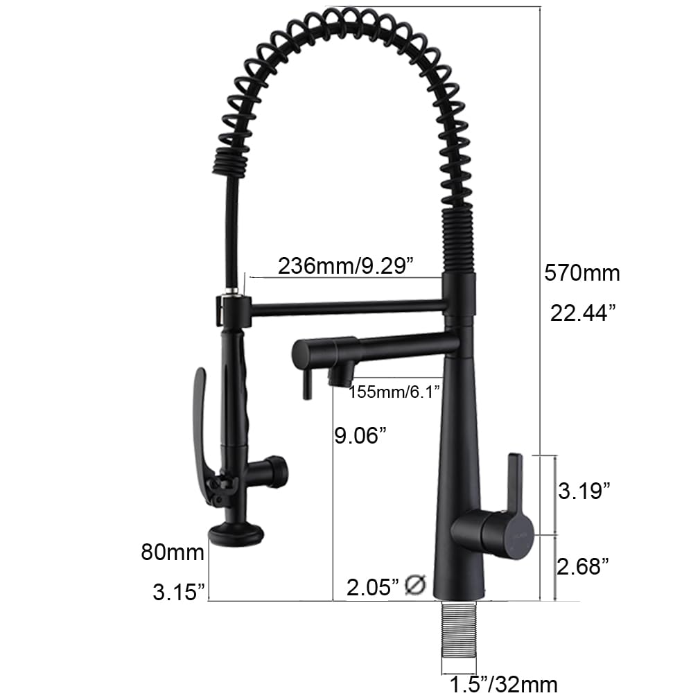 Premium Matte Black Solid Brass Kitchen Faucet - Heavy Duty Commercial Style Single Handle Pull Down Sprayer with Pot Filler - Ideal for Restaurants, Home Chefs & High-Traffic Kitchens