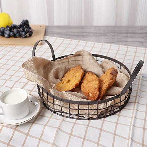 VALINK Wrought Iron Storage Baskets with Handle - Metal Storage Hamper for Bread, Snacks, Fruits & Candy - Home & Kitchen Organizer for Desktop, Countertop & Pantry Organization