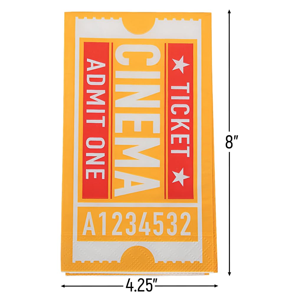 Movie Ticket Themed Party Napkins - 16 Count Disposable Dinner Napkins for Cinema, Movie Night, and Themed Birthday Party Decorations