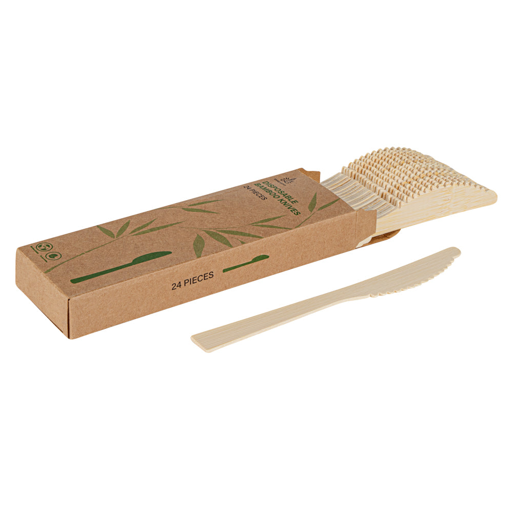 Natural Bamboo Disposable Knives - Eco-Friendly Cutlery Set (24 Count, 7 x 3/4 Inch) - Perfect for Picnics, Parties & Sustainable Dining