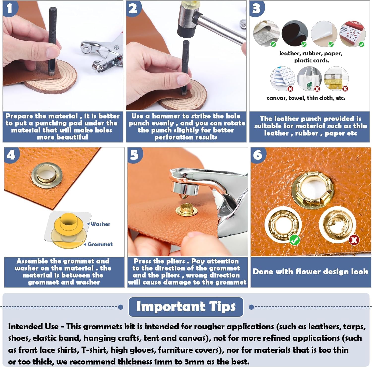 PAXCOO 1203-Piece Grommet Tool Kit with Eyelet Pliers - 1/4 Inch (6mm) Fabric Grommets, Washers & Hole Punch Hand Press Kit for DIY Crafts, Leather, Tarps & Clothing Repair