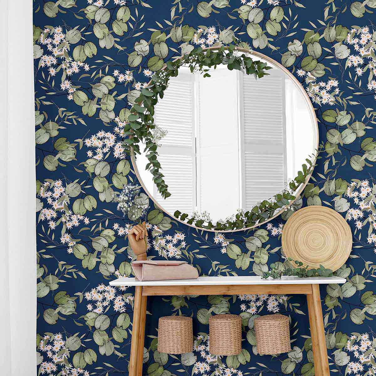 Blue Leaf Peel and Stick Removable Wallpaper 6976 - Self-Adhesive Wall Decor for Bedroom, Living Room, Nursery - Easy to Install & Remove - Waterproof Vinyl Wallpaper for Home Renovation