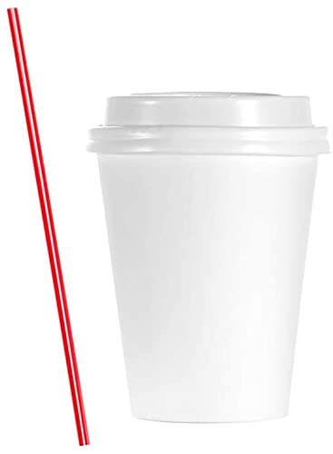 150-Pack AME D'ESSENCE 8 oz Disposable White Paper Coffee Cups with Dome Lids & Bonus Stirrers - Hot Drink Cups for Coffee, Tea, and Hot Chocolate - Perfect for Offices, Cafes, and Home Use
