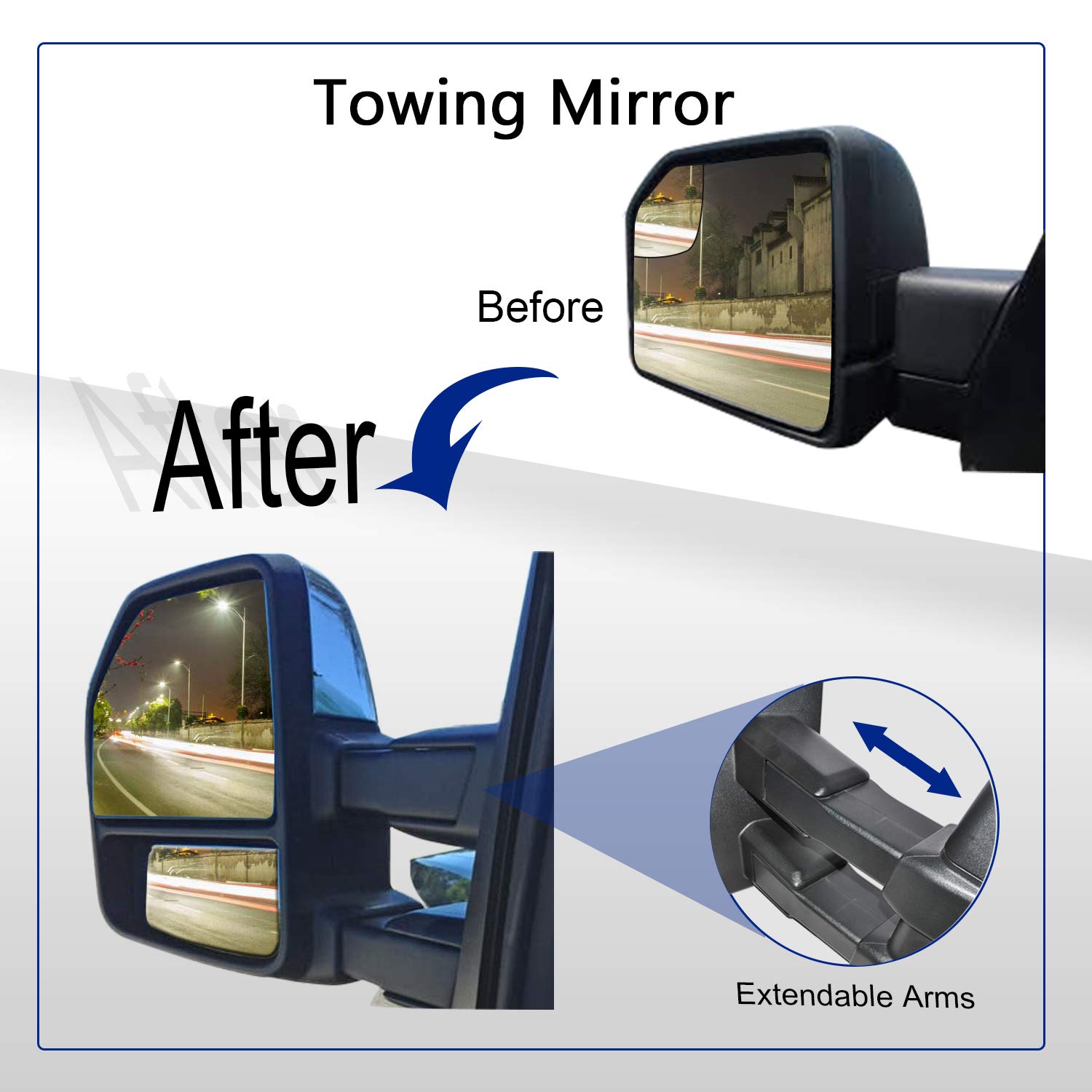WLLW Power Heated Towing Mirrors with Turn Signal Light for Ford F150 (2015-2020) - Black Housing | Enhanced Visibility & Safety for Pickup Trucks