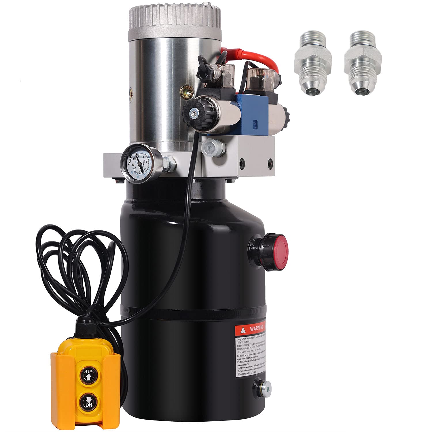 12V DC Hydraulic Power Unit - 6 Quart Double Acting Hydraulic Pump with Metal Reservoir for Car Lifting, Dump Trailers, Log Splitters & Heavy Equipment Maintenance