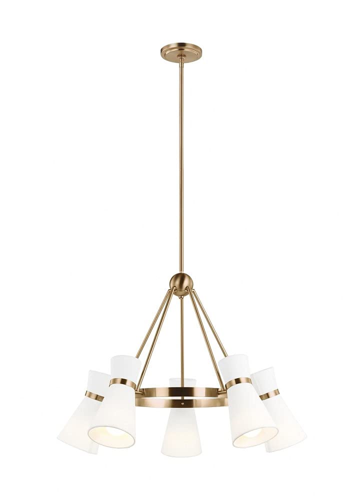 Generation Lighting 5-Light Clark Chandelier in Satin Brass (3190505-848) - Modern Ceiling Light Fixture for Dining Room, Living Room & Bedroom Decor | Compatible with Standard & LED Bulbs | Perfect for Home Lighting, Interior Design & Ambiance Creation