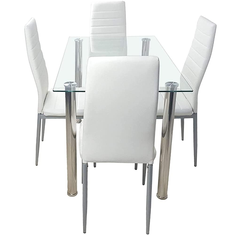 5-Piece Tempered Glass Dining Table Set with 4 Chairs - Modern Kitchen & Dining Room Furniture for Small Spaces | Perfect for Breakfast Nook, Apartment Dining, and Compact Homes