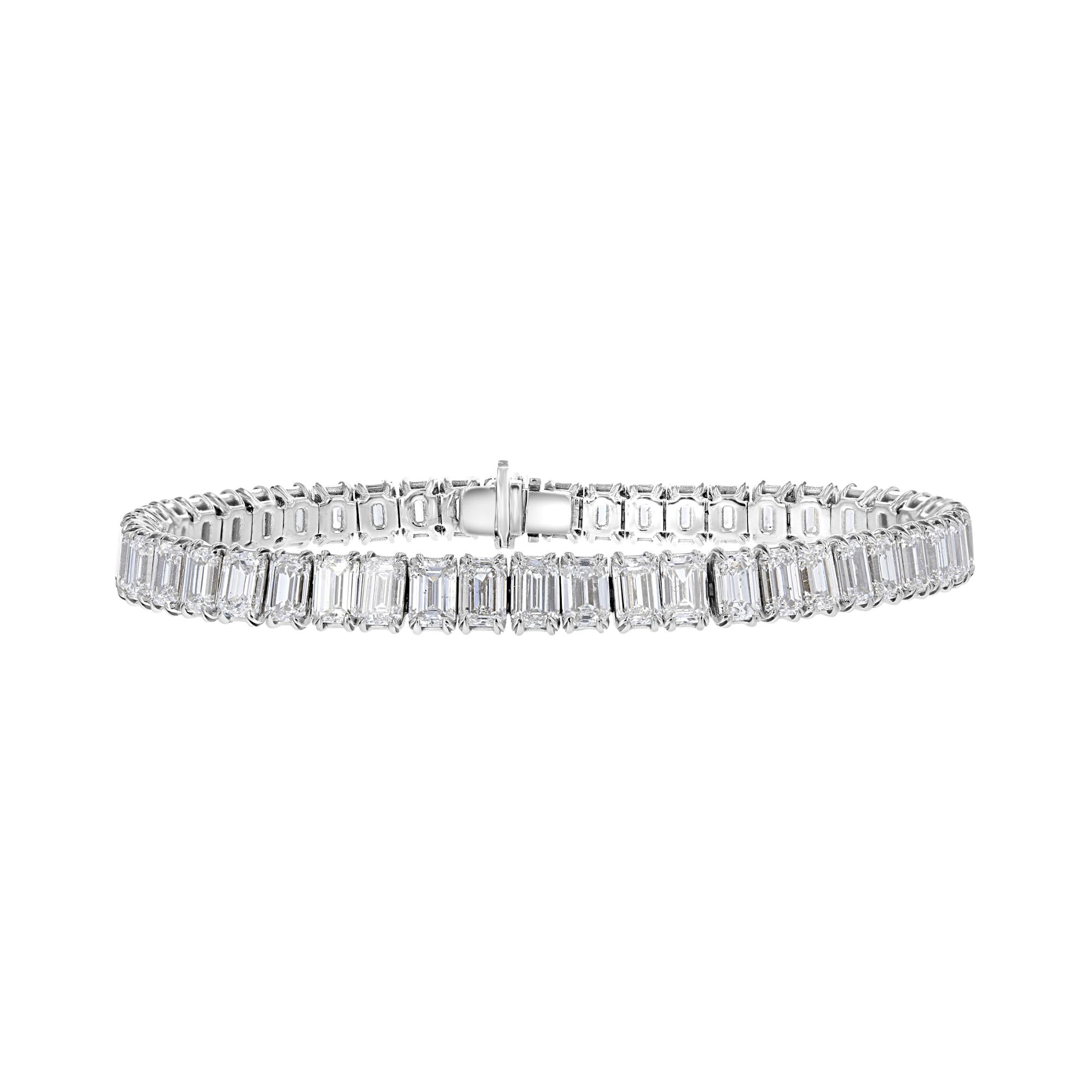 18KT White Gold 23.77 CTW Emerald and Diamond Tennis Bracelet for Women - Elegant Jewelry Gift for Weddings, Anniversaries & Special Occasions