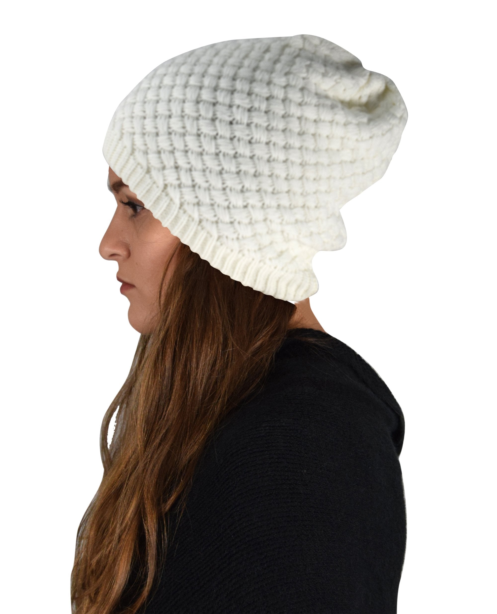 Taupe Thick Crochet Knit Double Layer Beanie Slouchy Hat for Women - Winter Warm Chunky Knit Hat for Cold Weather, Outdoor Activities & Fashion Accessories