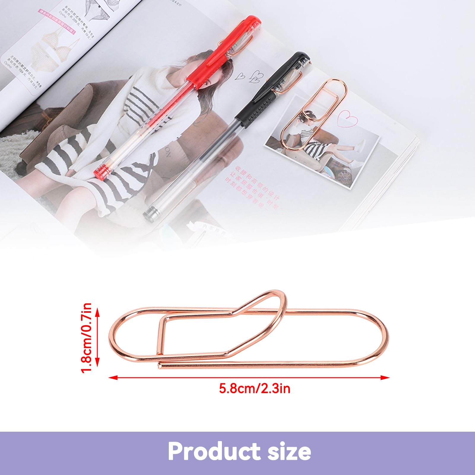 24PCS Rose Gold Metal Pen Clips - Carbon Steel Paper Clip Holder for Notebooks, Books & Journals - Universal Size Fits Any Pen - Perfect for Office, School & Home Organization