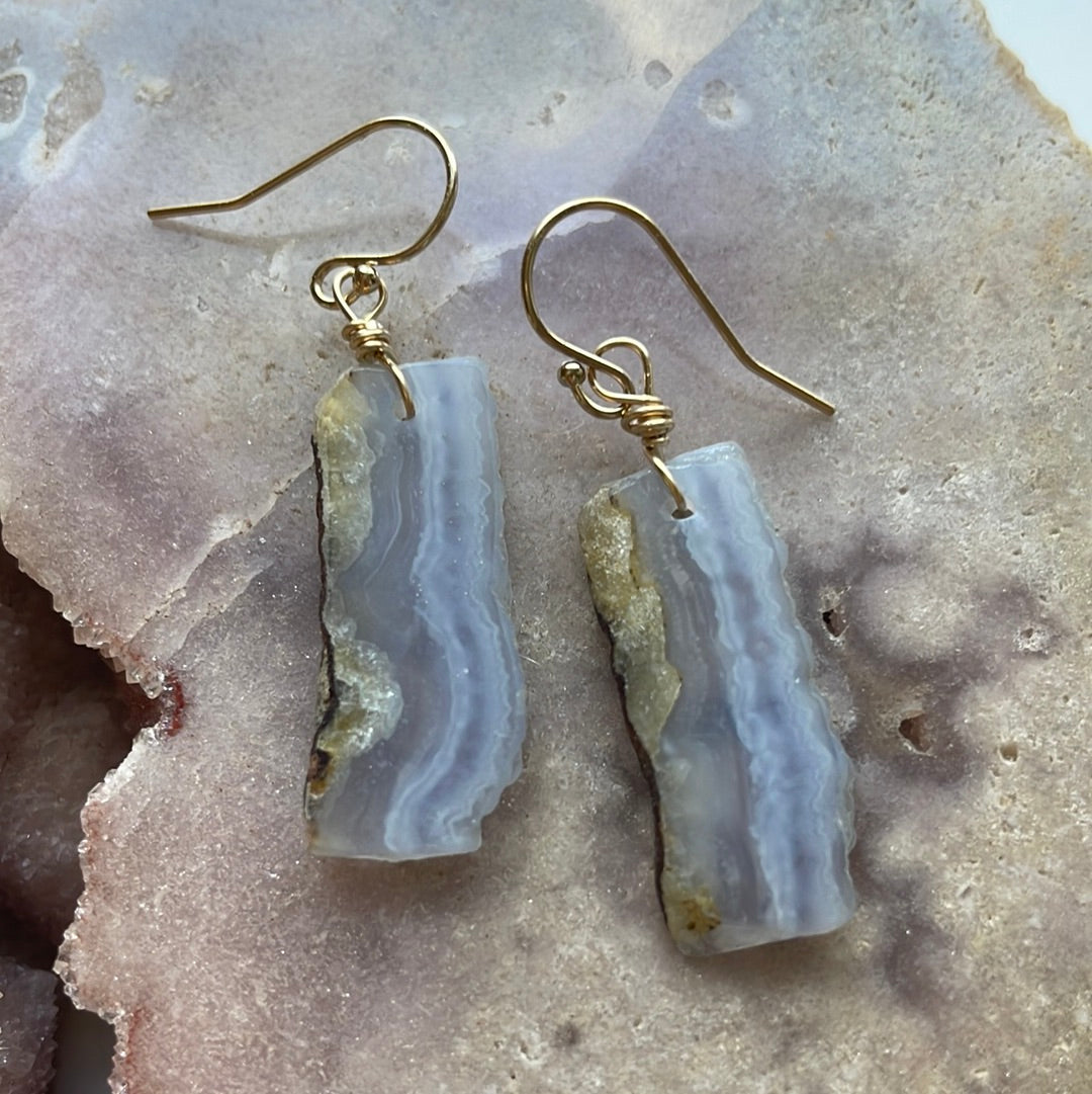 Blue Lace Agate Earrings - 14K Gold Filled Dangle Earrings for Women | Perfect for Weddings, Parties & Everyday Wear