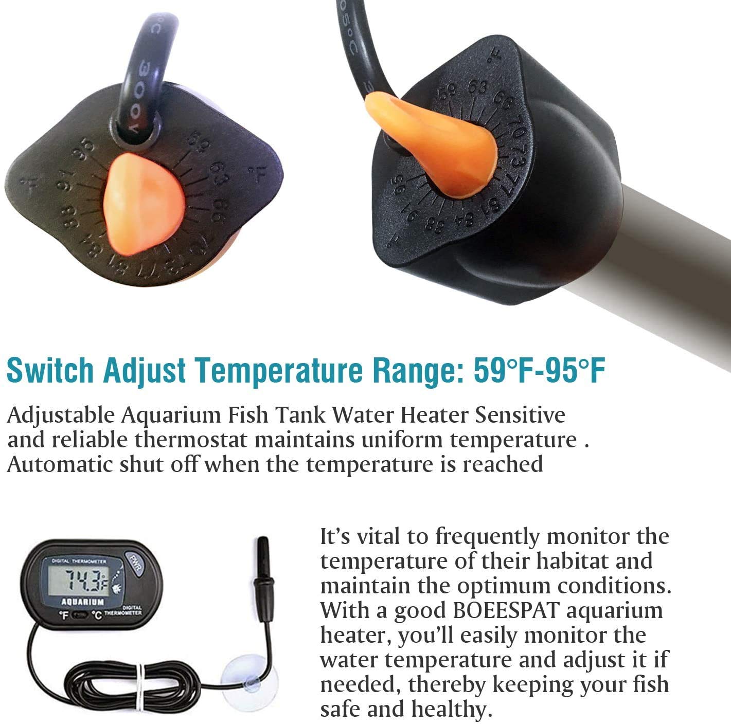 300W Submersible Aquarium Heater for Saltwater & Freshwater (40-75 Gal) - Safe & Accurate for Fish Tanks