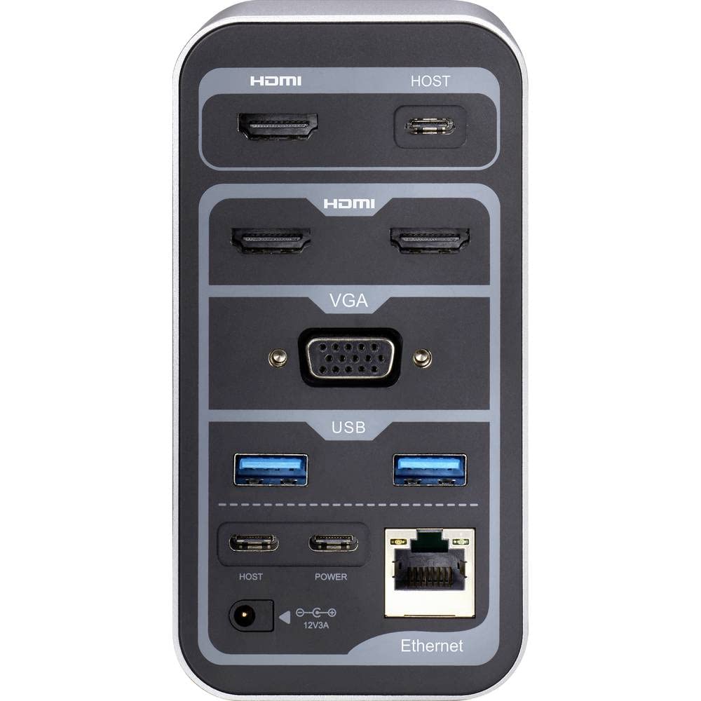 Renkforce RF-DKS-650 USB-C Docking Station with Charging Function - Universal Compatibility for Laptops & Devices | Perfect for Home Office, Gaming & Multi-Monitor Setup