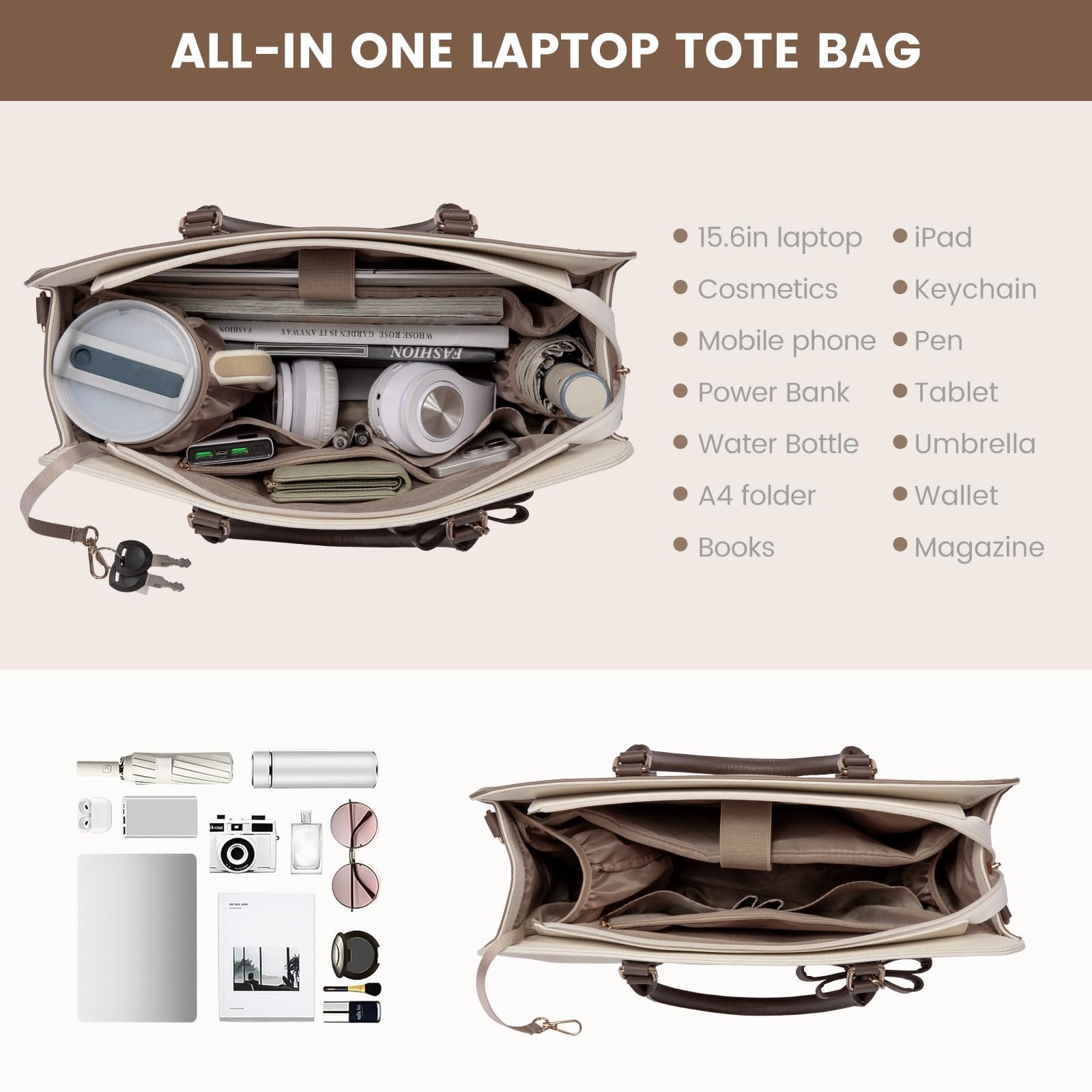 LOVEVOOK Leather Laptop Tote Bag for Women - Waterproof 15.6 Inch Business Work Bag, Professional Teacher Briefcase & Office Handbag Purse - Perfect for Work, Travel & Daily Commute