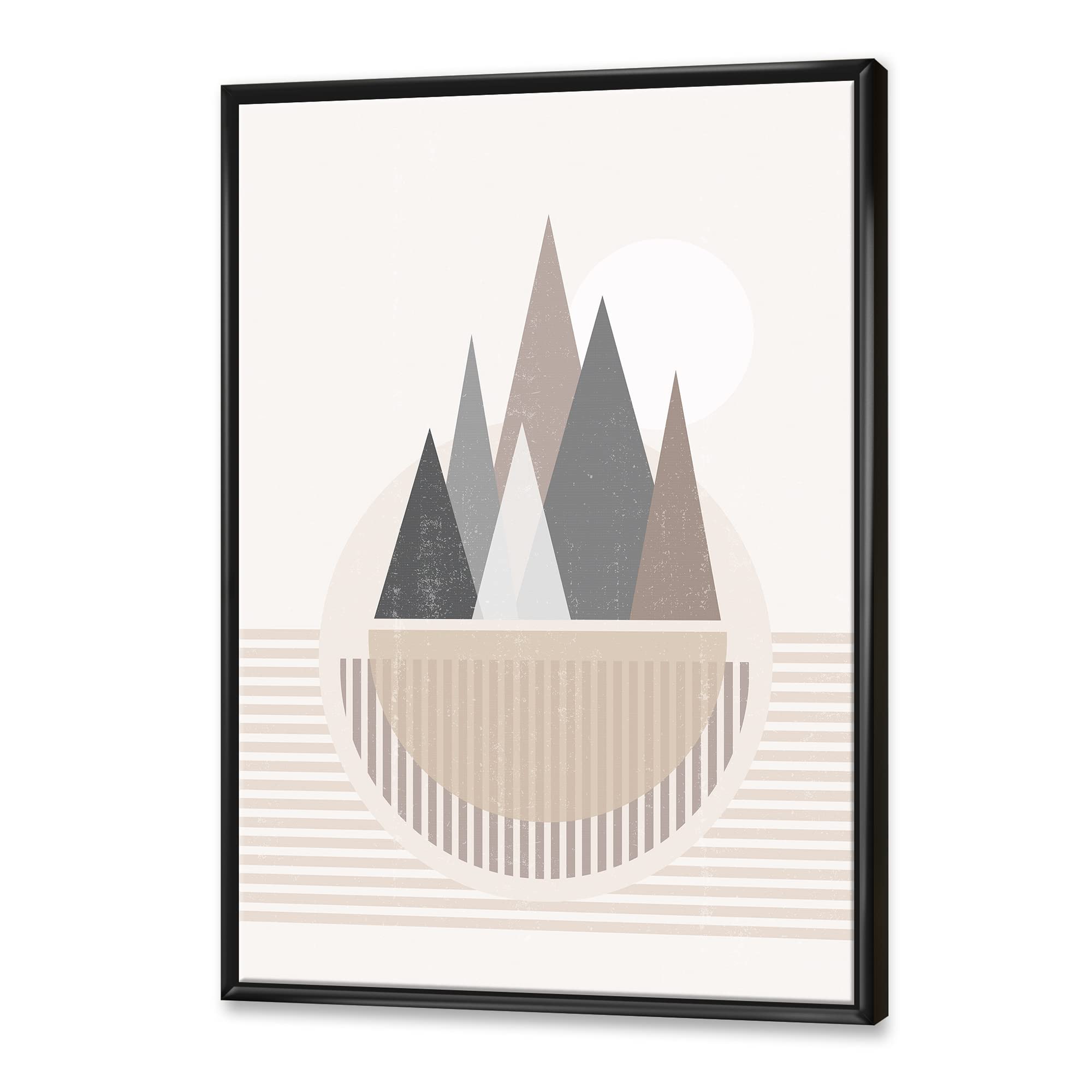 Abstract Sun and Moon In Mountains III - Modern Framed Canvas Wall Art Print for Living Room & Bedroom Decor
