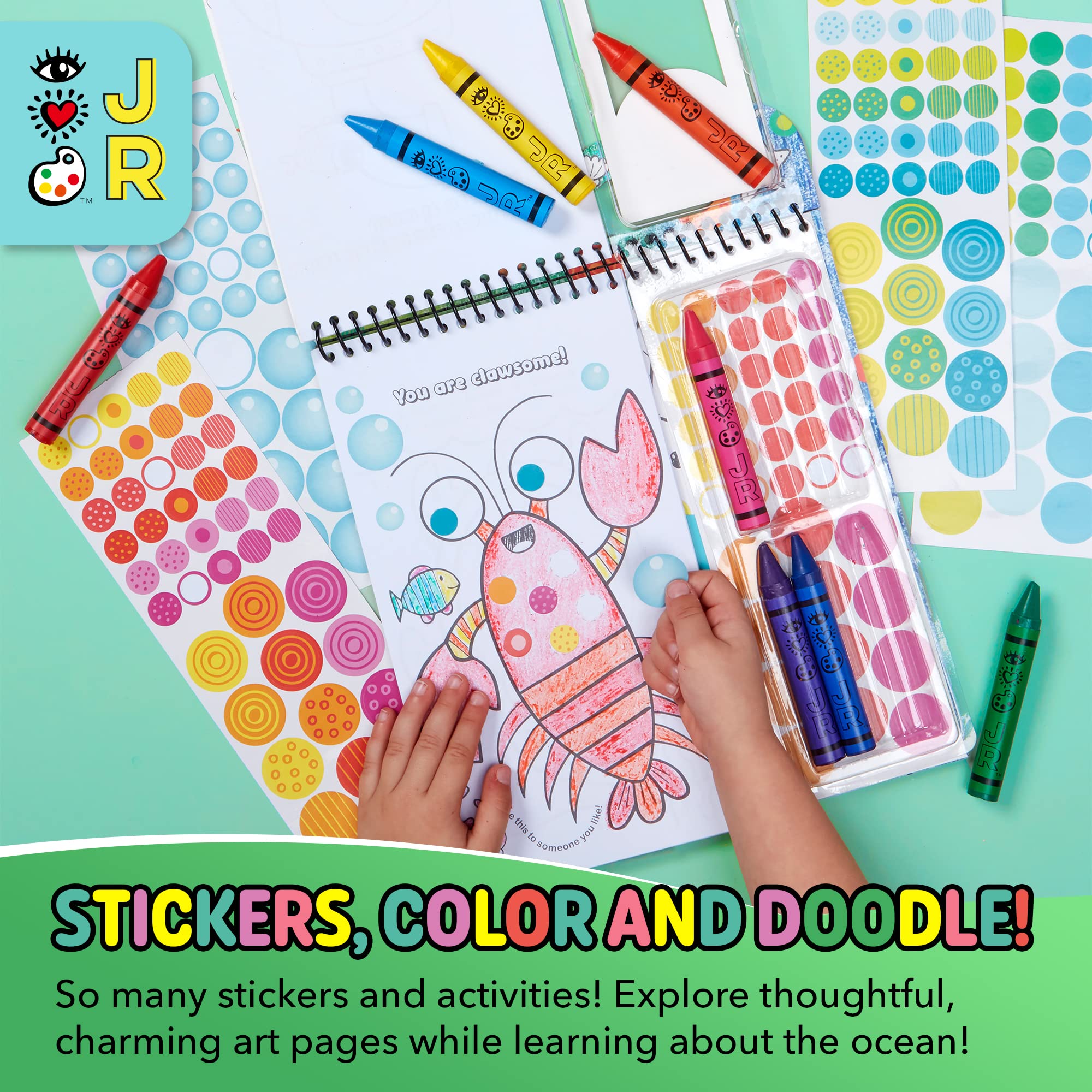 Bright Stripes Travel Coloring Kit for Kids - Mess-Free Art On the Go with Coloring Books, Crayons & Sticker Activity Book | Perfect for Road Trips, Airplane Travel & Restaurants (Ages 3+, Ocean Theme)