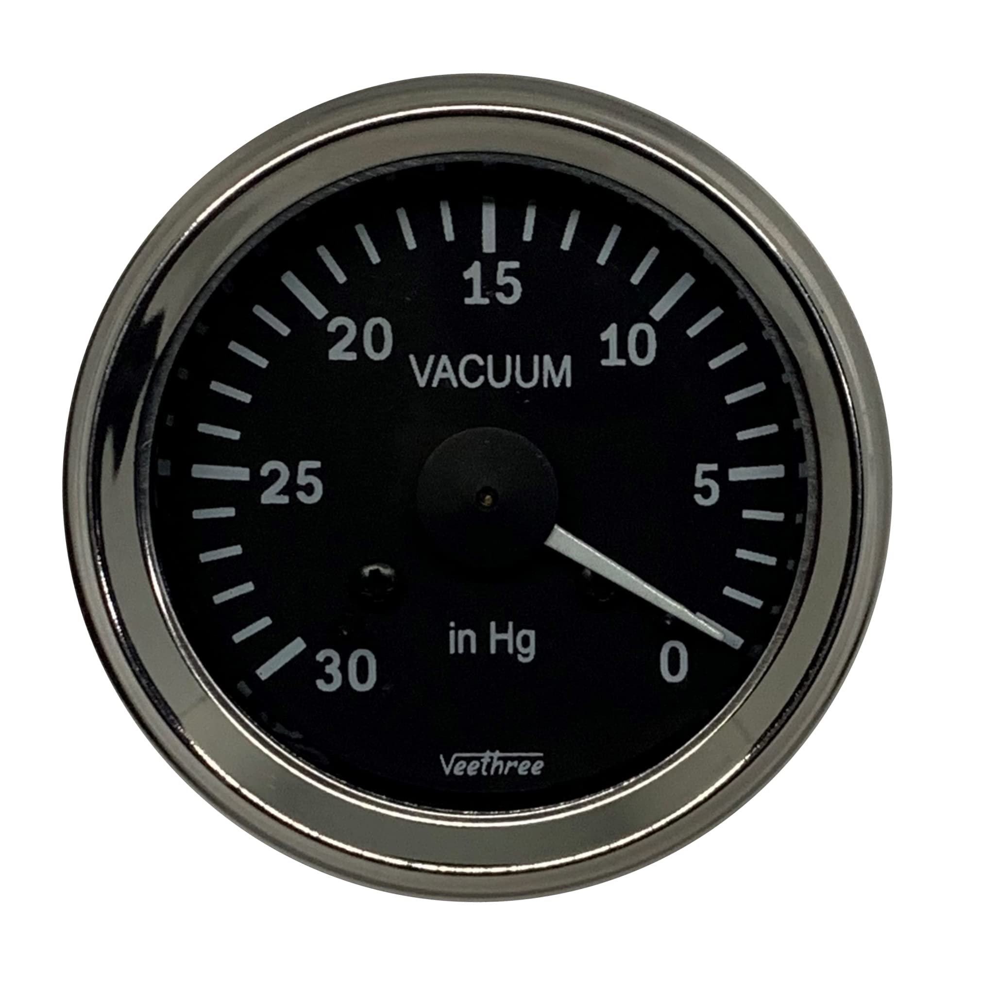 Vacuum Gauge Chrome Bezel Black Dial - for Automotive & Industrial Use
