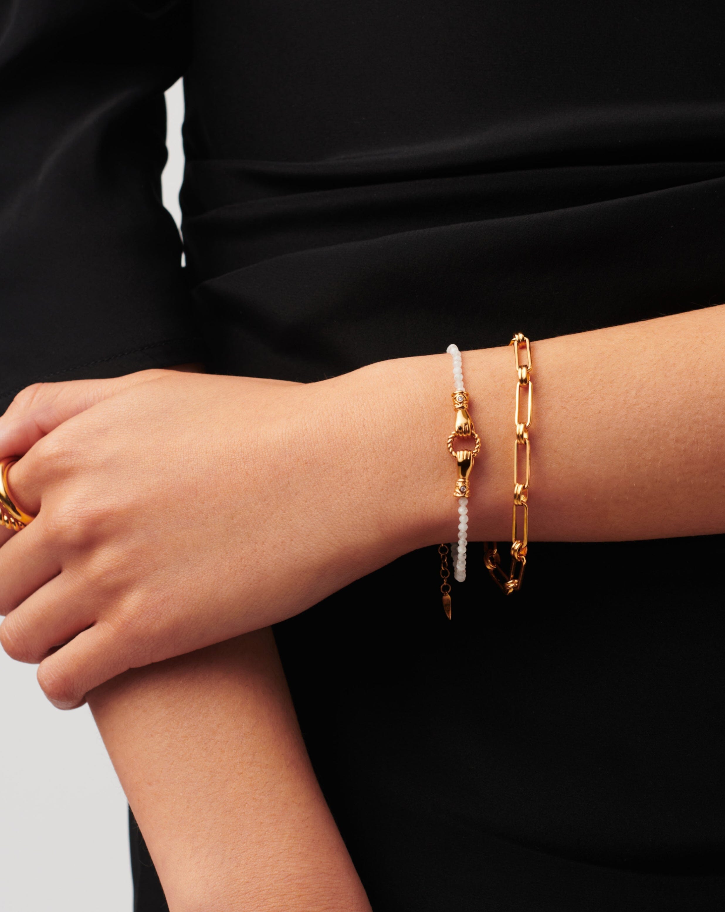 Harris Reed In Good Hands Mini Beaded Gemstone Bracelet - 18k Gold Plated Rainbow Moonstone Jewelry for Women | Elegant Gift for Birthday, Anniversary & Special Occasions