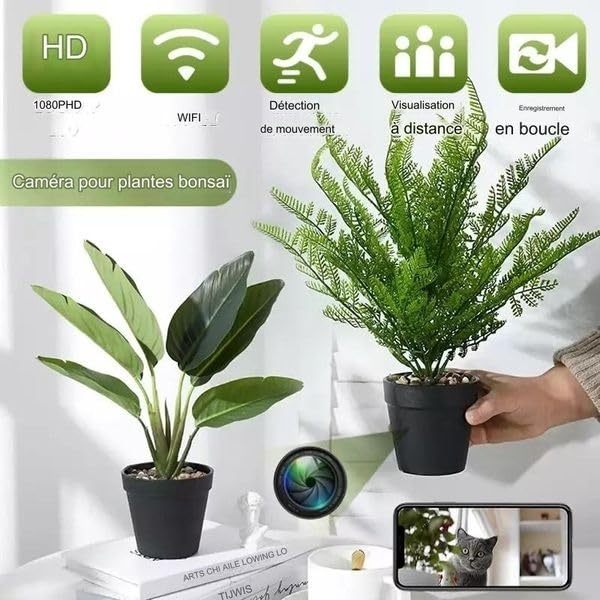 1080P HD WiFi Hidden Spy Camera with Sound - Artificial Plant Pot Disguise for Home Security, Office Monitoring & Indoor Surveillance