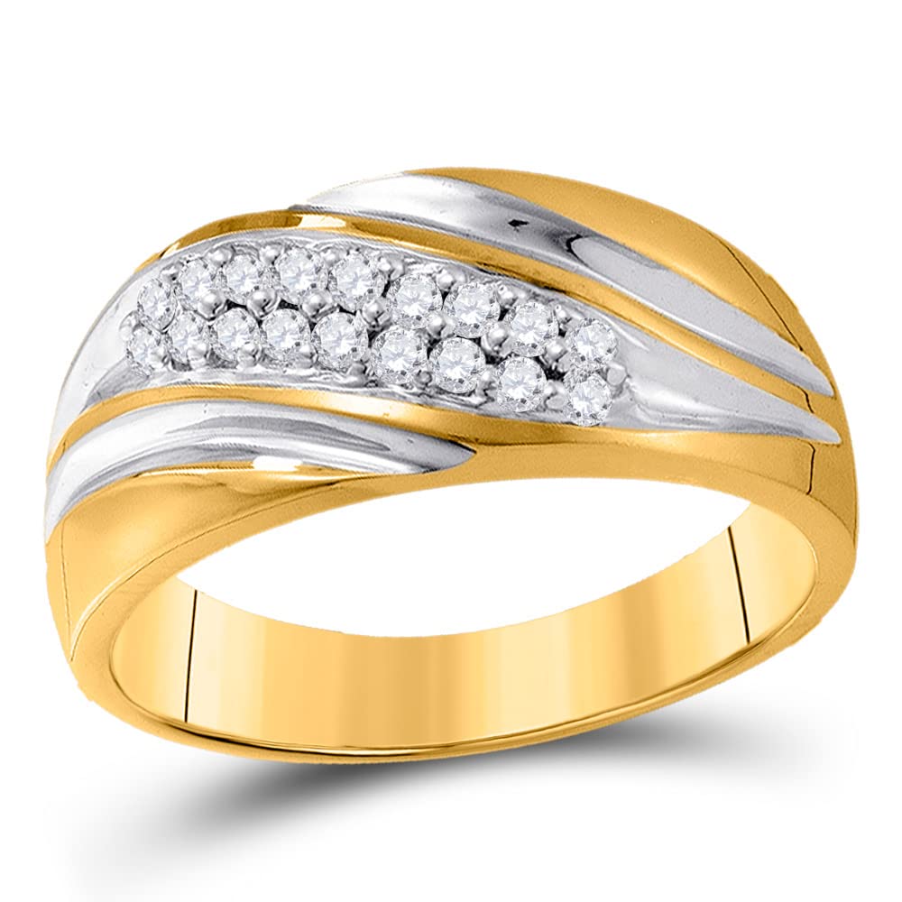 10kt Yellow Two-Tone Gold Men's Round Pave-Set Diamond Diagonal Double Row Wedding Band - 1/4 CTTW - Perfect for Anniversaries, Engagements & Special Occasions