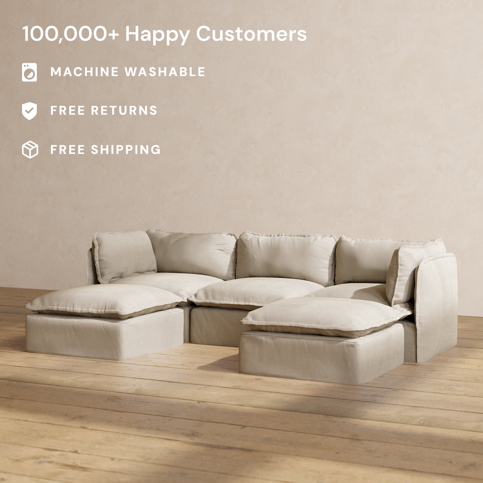 Modular Performance 3-Seater U-Shaped Sectional Sofa in Dune Color | Relaxed Blend Fabric | Perfect for Living Room, Family Room & Home Theater Seating