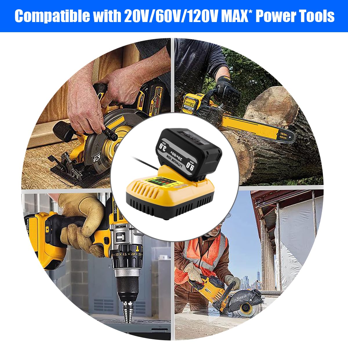 DEWALT 60V/20V MAX Battery Charger Replacement (DCB609, DCB118, DCB1112) - Fast Charging for DEWALT Power Tools - Perfect for Job Sites, Workshops & Home DIY Projects