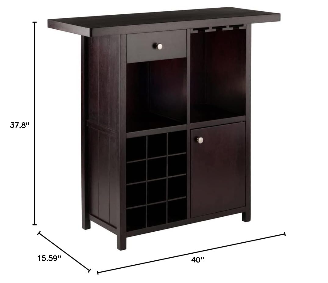 Winsome Macon Bar Wine Cabinet in Espresso - Stylish Wooden Wine Storage for Home, Bar, and Kitchen Decor