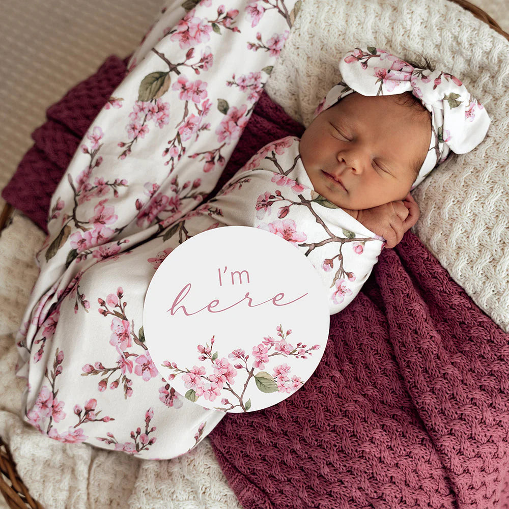 Snuggle Hunny Reversible Milestone Baby Photo Cards - Cherry Blossom & Jewel Tone Design for Newborn Photography, Baby Shower Gifts and First Year Memories