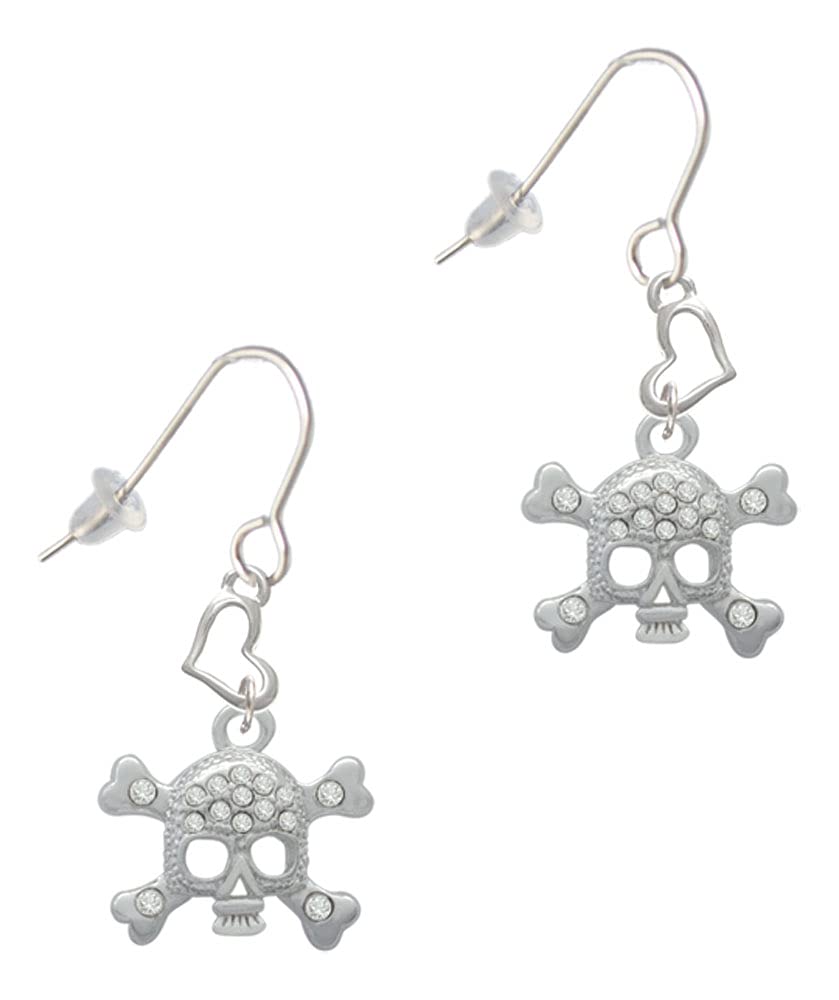 Silver Skull & Crossbones Crystal Heart Earrings for Women - Gothic Style