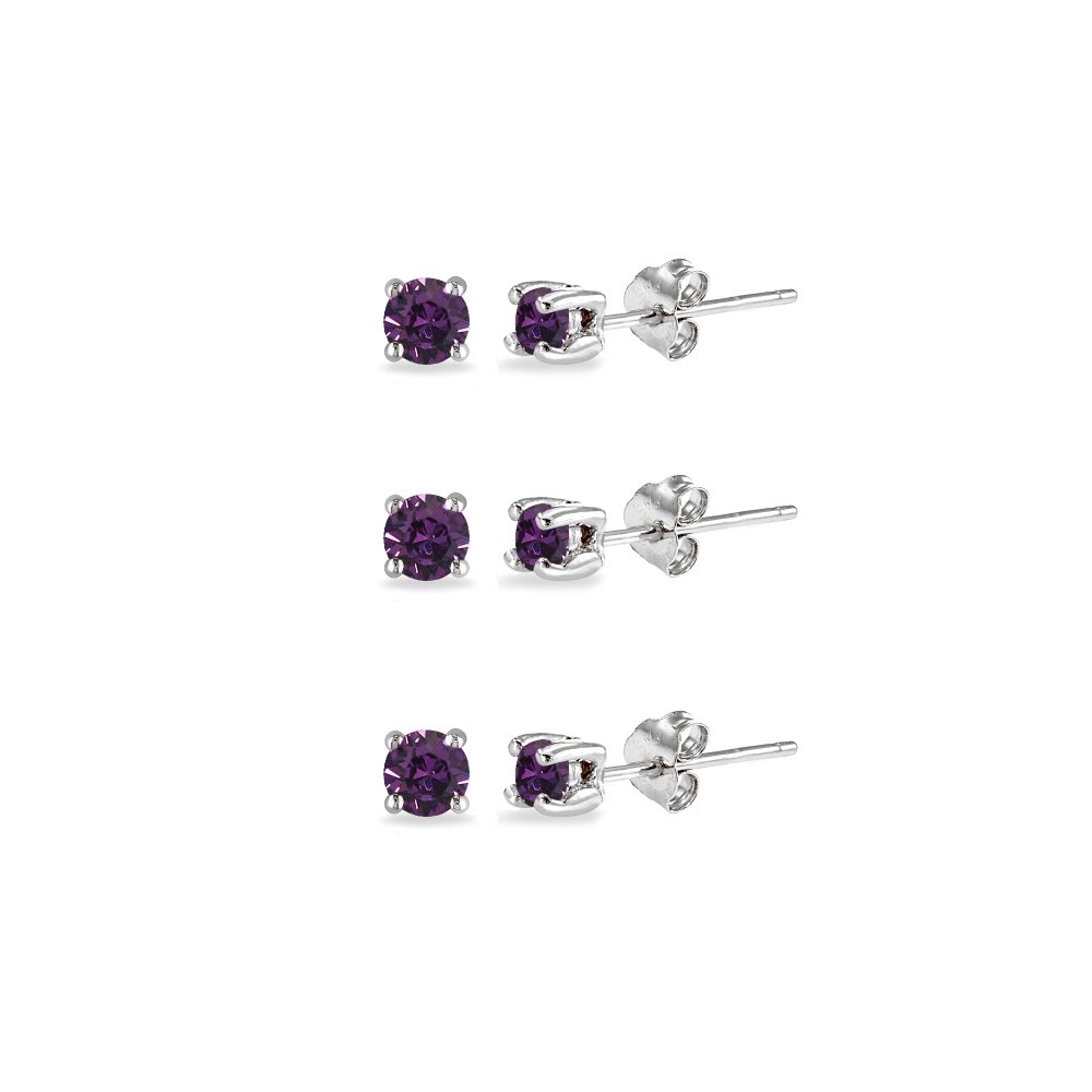 3-Pair Sterling Silver 3mm Round European Crystal Stud Earrings Set for Women & Men - Hypoallergenic Fashion Jewelry for Daily Wear, Parties & Gifts