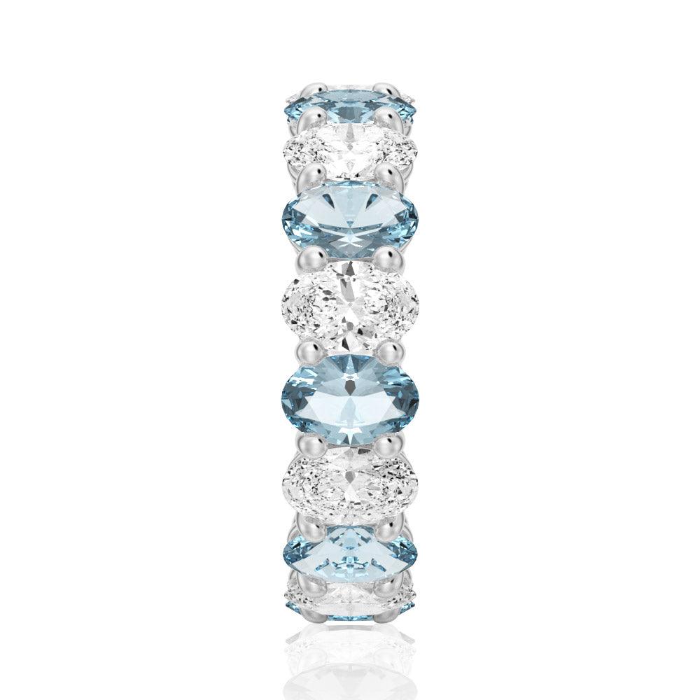 6.6 CT Lab-Created White Sapphire & Aquamarine Gemstone Ring for Women - Perfect for Engagement, Wedding, Anniversary & Special Occasions