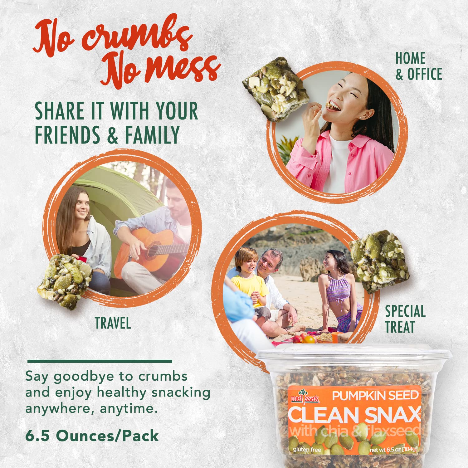 Melissa's Clean Snax® Gluten-Free Healthy Snacks with Chia & Flaxseed - All Natural, No Artificial Flavors, Low Sodium Crispy Pumpkin Seed Snacks (5 Pack) - Perfect for On-the-Go, Office Snacking & Healthy Lifestyle