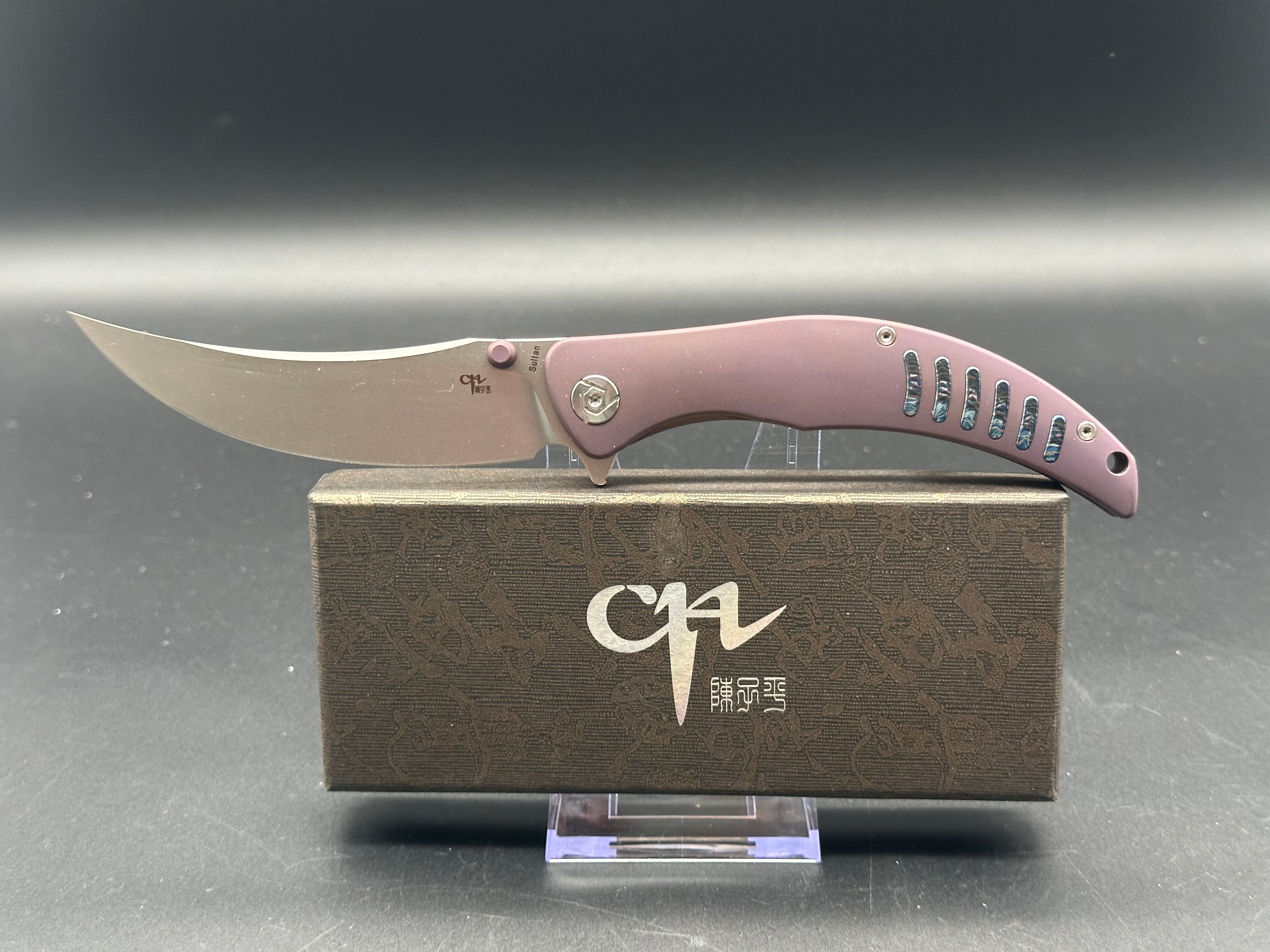 CH Knives Sultan Folding Knife - Purple Titanium Handle, S35VN Steel Plain Edge - EDC, Outdoor Camping, Survival & Everyday Carry