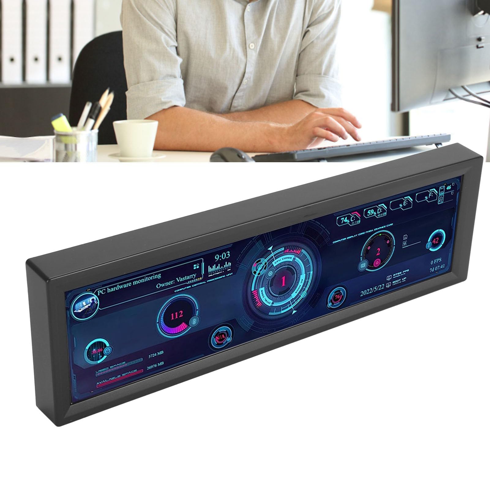 Jectse 8.8 Inch PC Temperature Monitor with 1920x480 Resolution - Plug & Play CPU Hardware Display for Windows Computers (Black) | Ideal for Gaming Rigs, Workstations & PC Builds