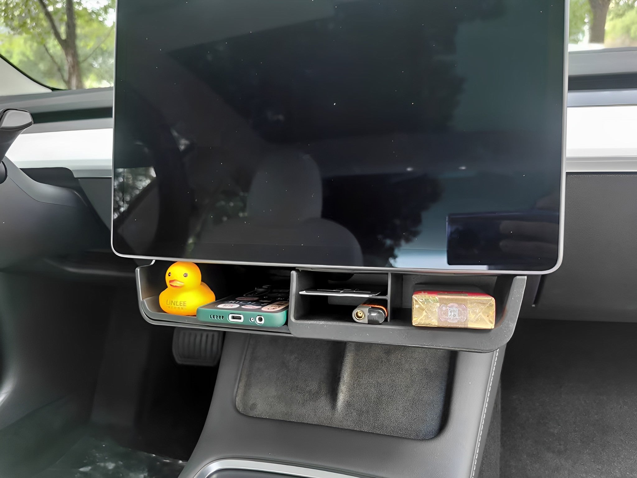Tesla Model 3 & Y Center Console Organizer - Under Screen Storage Tray for Phone, Wallet & Accessories - Perfect for Road Trips & Daily Commuting