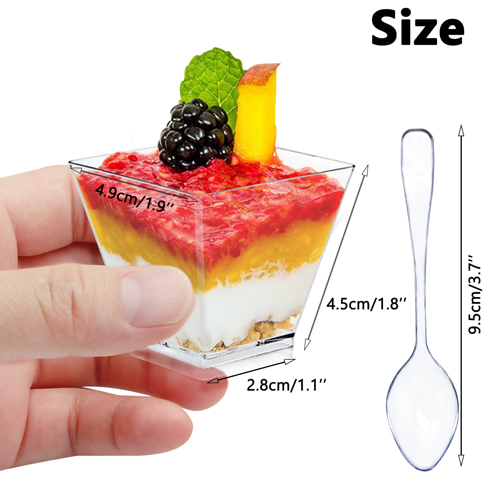 100-Pack LONTOM 60ml (2oz) Reusable Plastic Dessert Cups with Spoons - Mini Cheesecake Bowls for Mousse, Pudding, Jelly, Trifles & Ice Cream - Perfect for Parties, Catering & Home Dessert Serving
