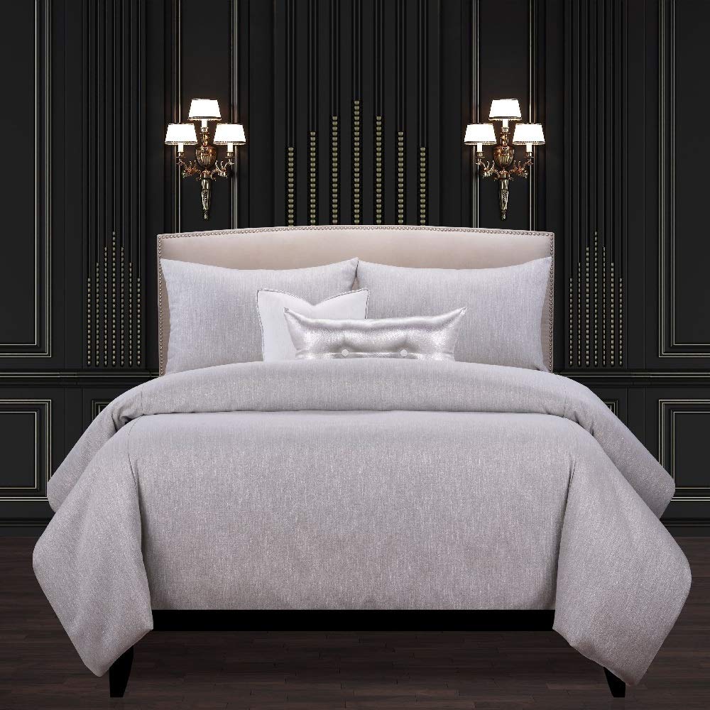 6-Piece Glam Duvet Comforter Set Queen Size - Opulent Truffle Gray Premium Microfiber Bedding with Zipper Closure | Elegant Modern Design for Cozy & Romantic Bedroom Decor | Perfect for Master Bedrooms, Guest Rooms & Luxury Hotels