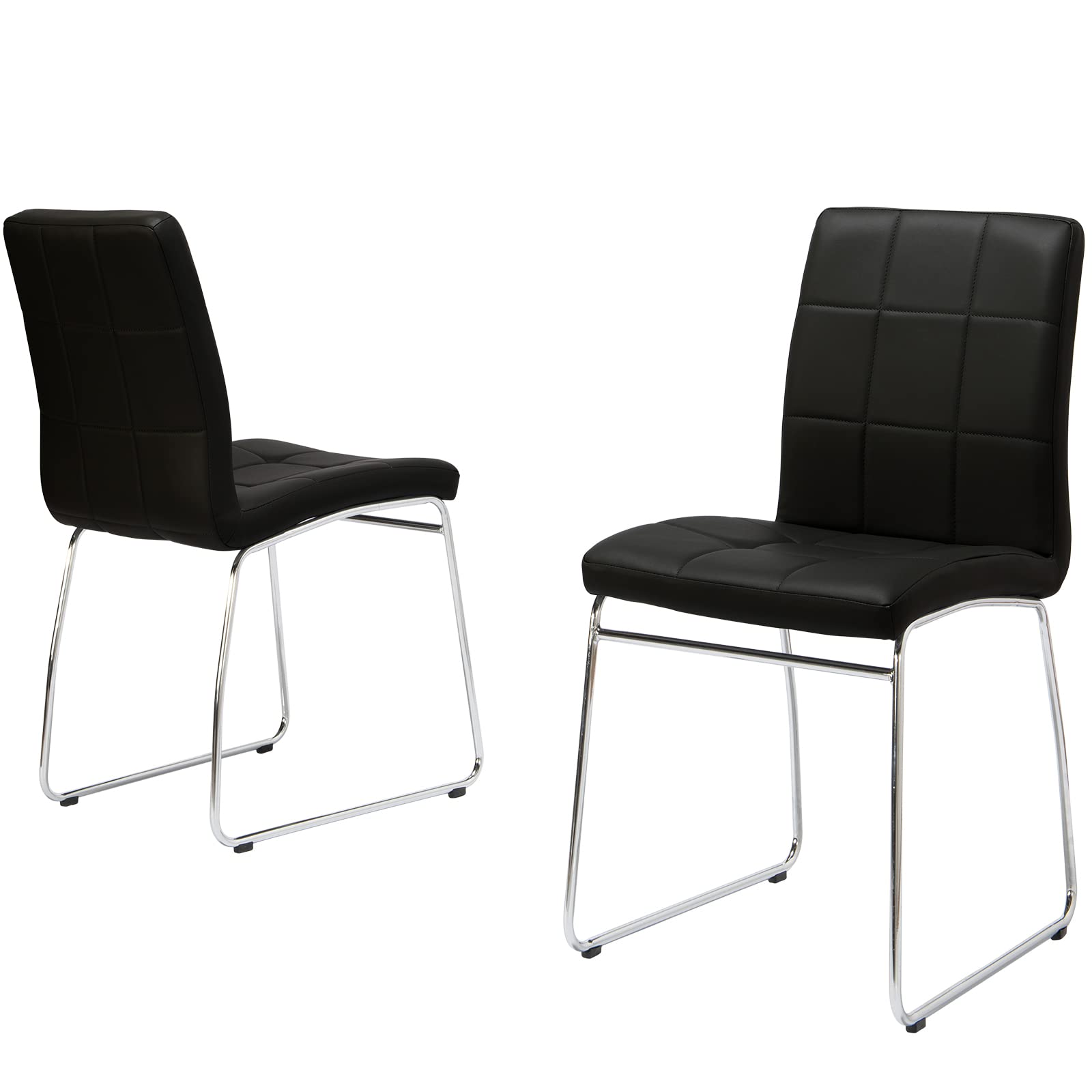 WISOICE Set of 2 Black PU Leather Dining Chairs with Padded Mid-Back - Comfortable Kitchen & Dining Room Chairs for Home, Restaurant, or Office Use