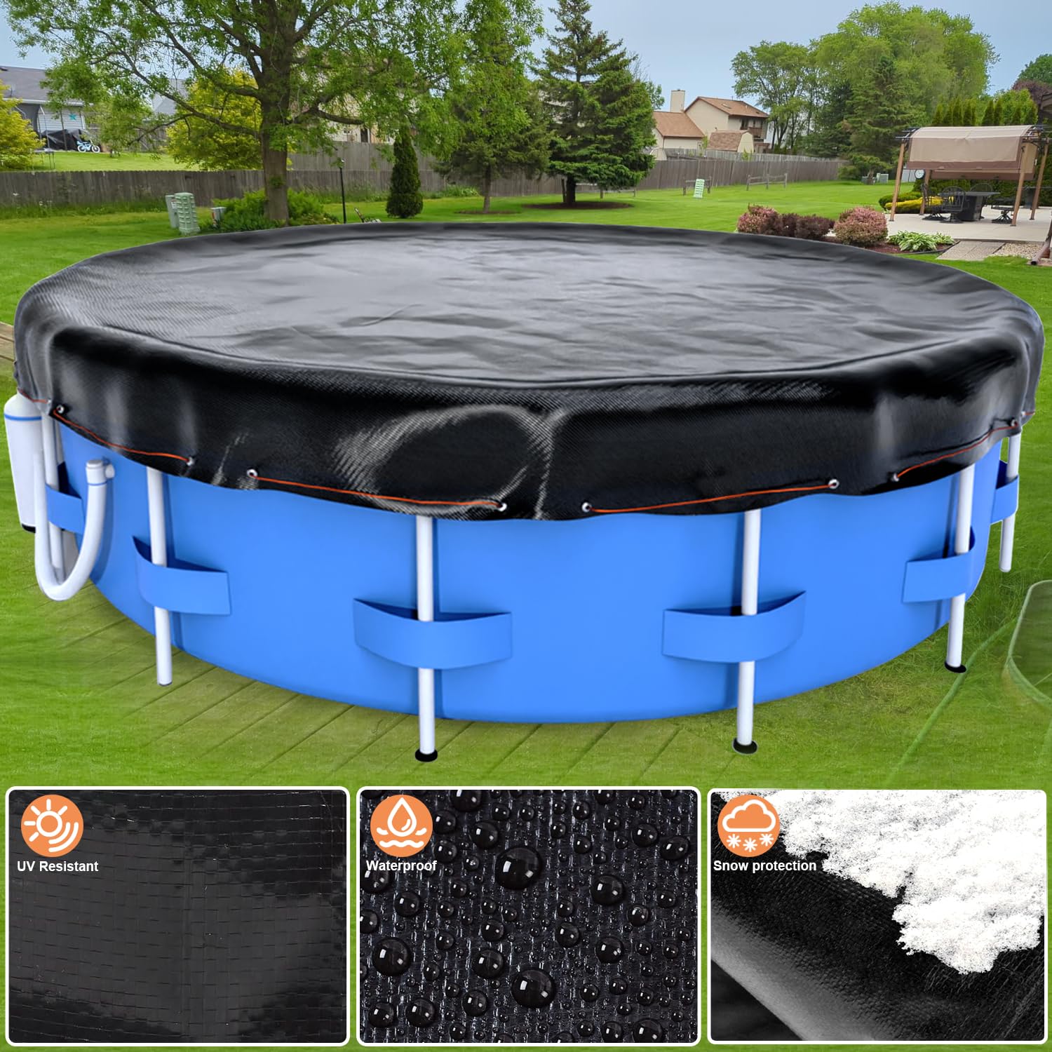 28ft Round Solar Pool Cover for Above Ground Pools - Heavy Duty Winter & Summer Protection with Winch & Cable - Waterproof, Dustproof, UV Resistant - Ideal for Swimming Pool Maintenance & Seasonal Protection