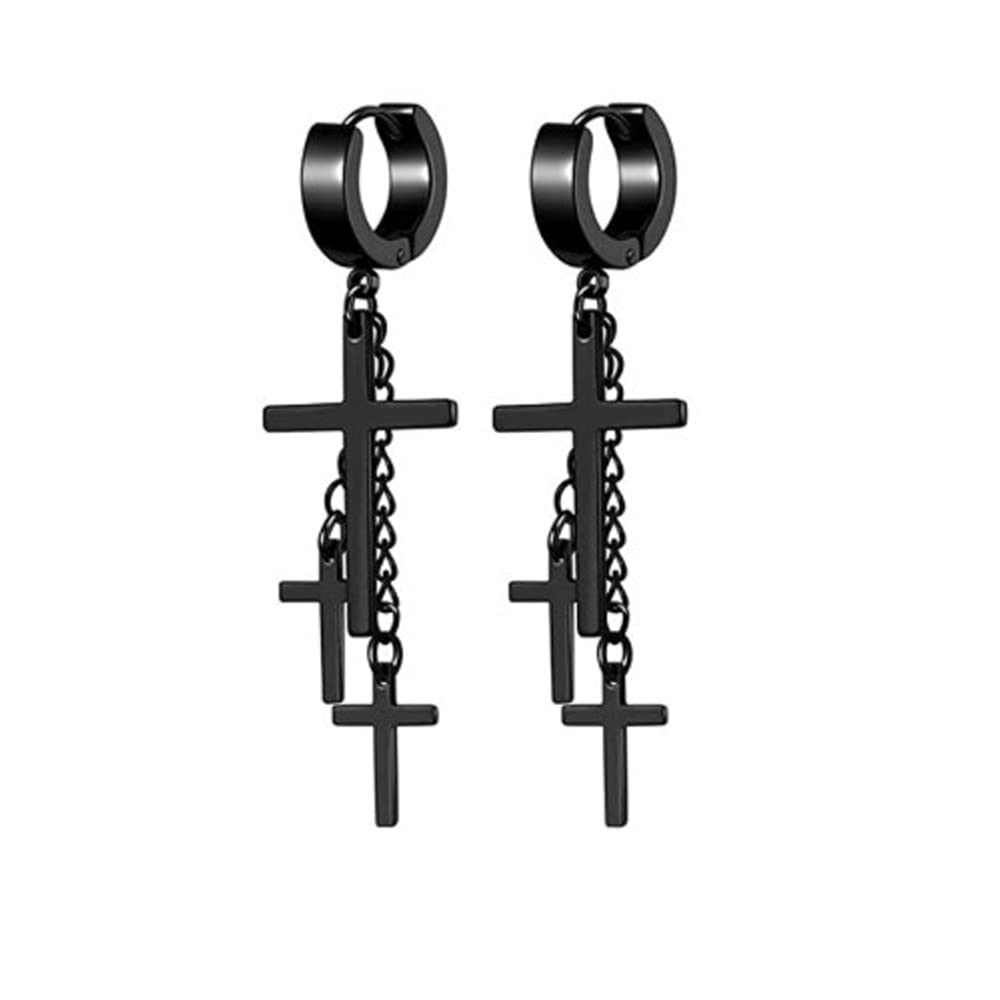 SBI Jewelry Silver Black Cross Dangle Earrings for Women & Men - Gift for Loved Ones