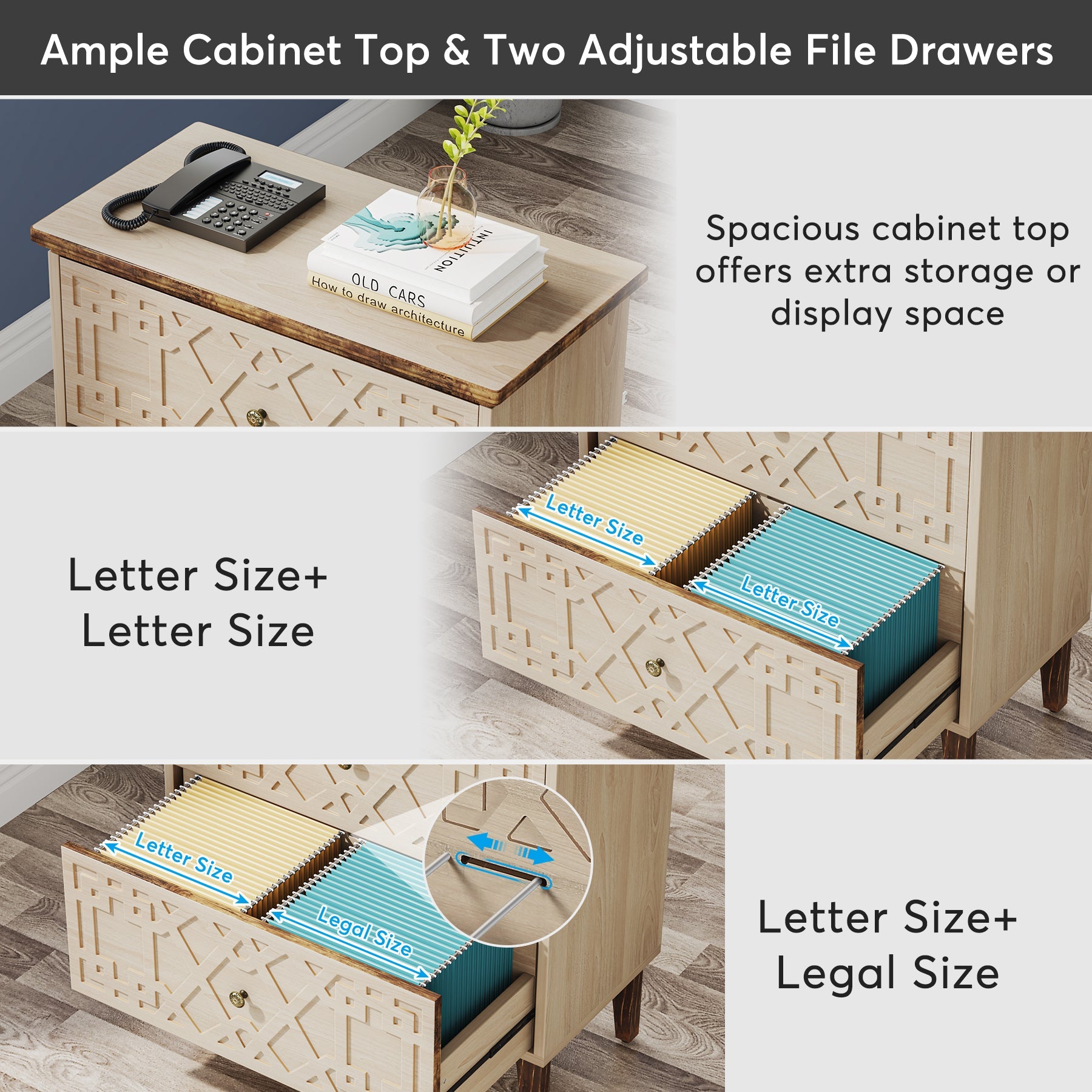 2-Drawer Wood File Cabinet - Office Storage Organizer for Documents, Files & Supplies | Perfect for Home, Office & Workspace Organization