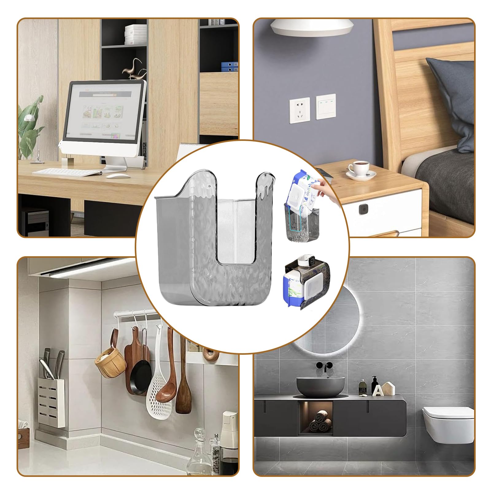 Wall Mounted Wipes Dispenser - No Drill Bathroom & Kitchen Wipe Holder - Punch-Free Installation for Toilet Paper, Baby Wipes & Cleaning Cloths - Space Saving Grey Organizer for Home, Office & Nursery