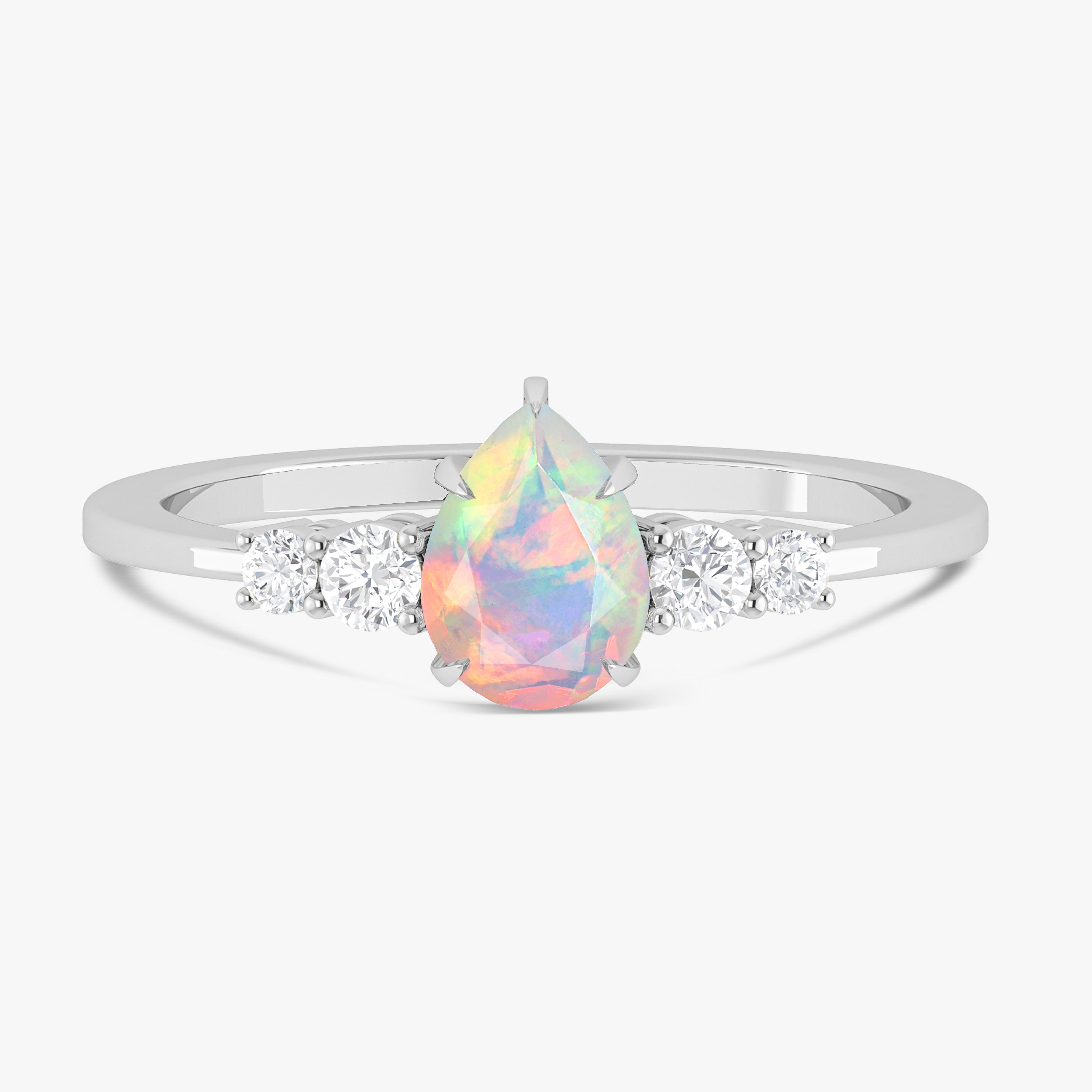 Natural White Ethiopian Opal Faceted Pear Ring - Elegant Jewelry for Weddings, Parties & Special Occasions